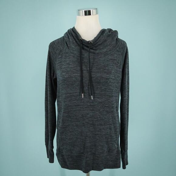 Athleta Size Small S Black Gray Uptempo Hoodie Thumbholes Long Sleeve Active Top - Picture 1 of 8